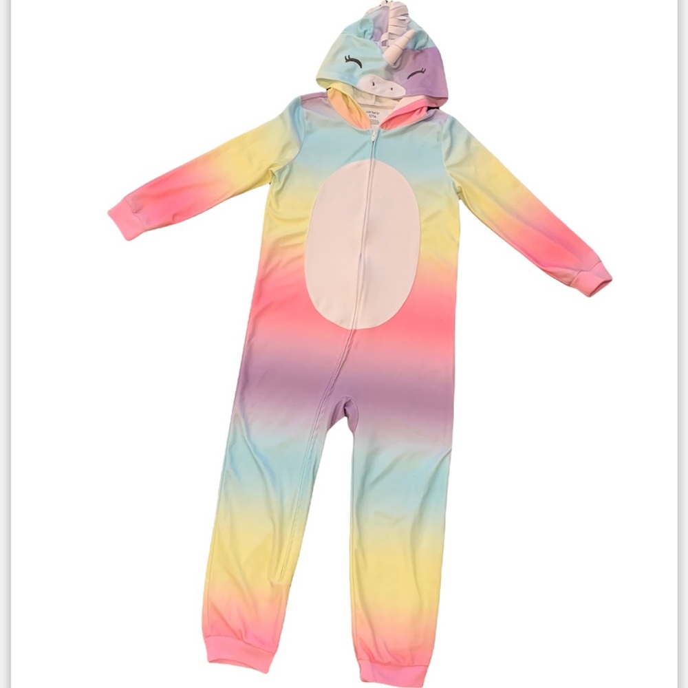 Carter’s girls’ fleece hombre rainbow unicorn hooded union suit, size 7